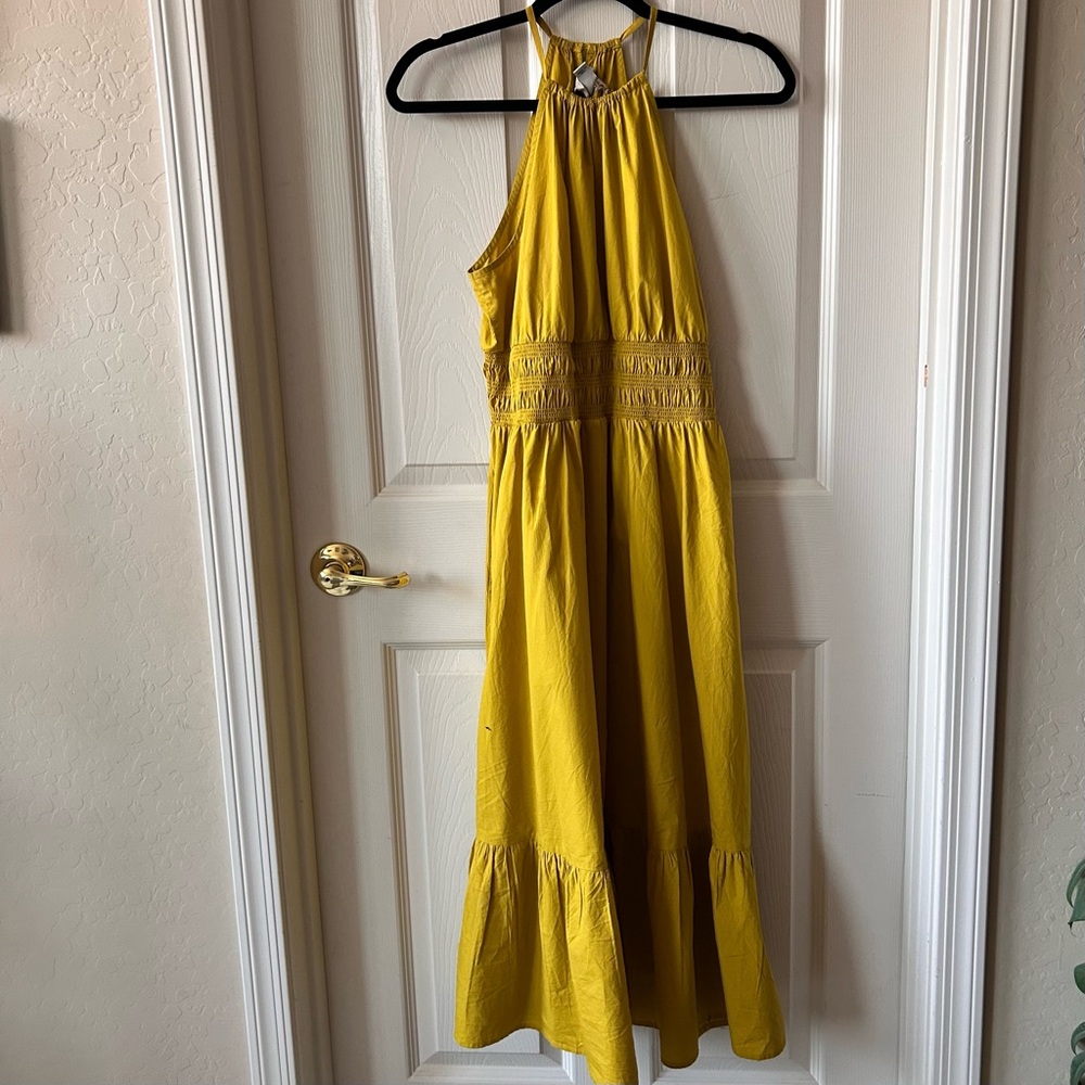 A New Day Golden Yellow Halter Maxi Dress – Size Small Smocked